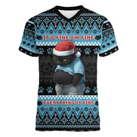 Cat Christmas Women V-Neck T-Shirt It’s Fine I’m Fine Everything Is Fine - Wonder Print Shop