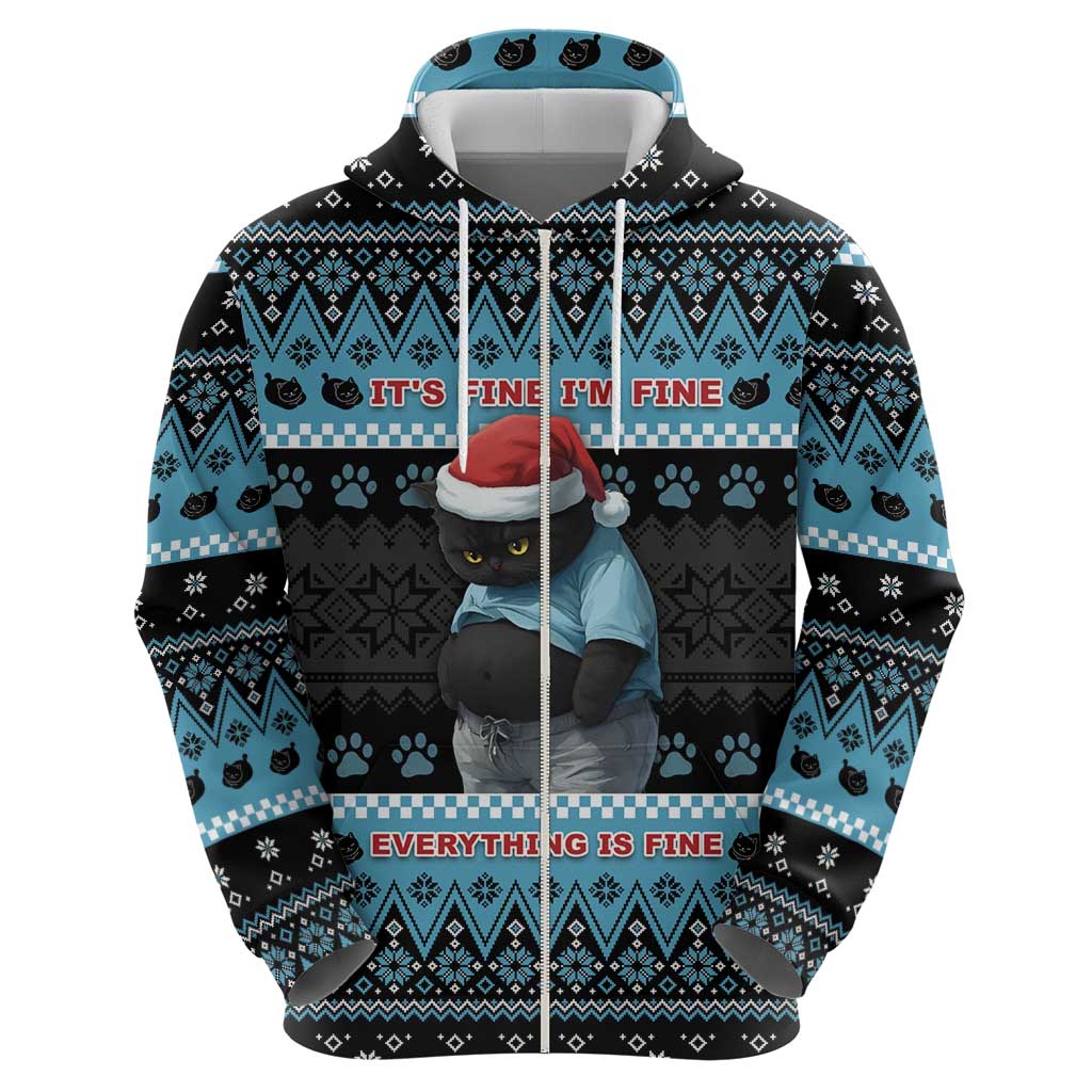 Cat Christmas Zip Hoodie It’s Fine I’m Fine Everything Is Fine - Wonder Print Shop