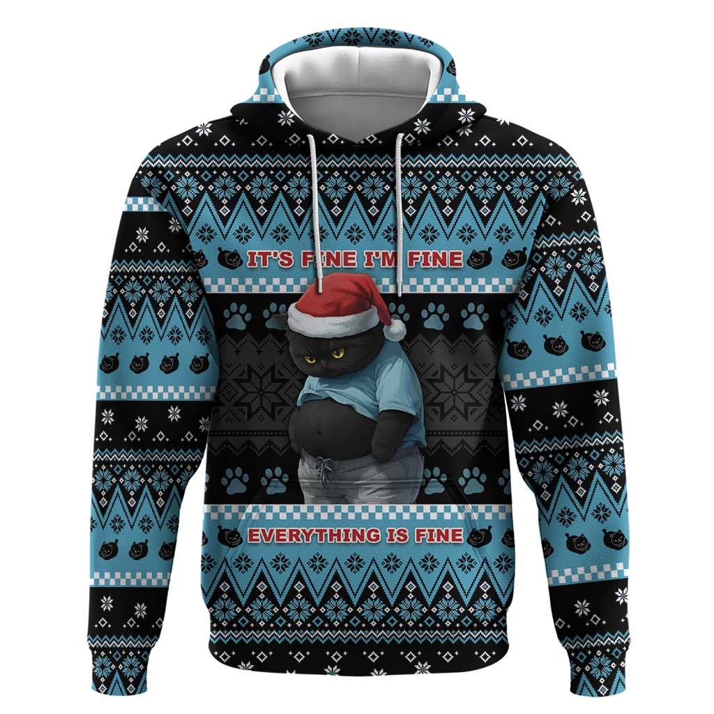 Cat Christmas Zip Hoodie It’s Fine I’m Fine Everything Is Fine - Wonder Print Shop