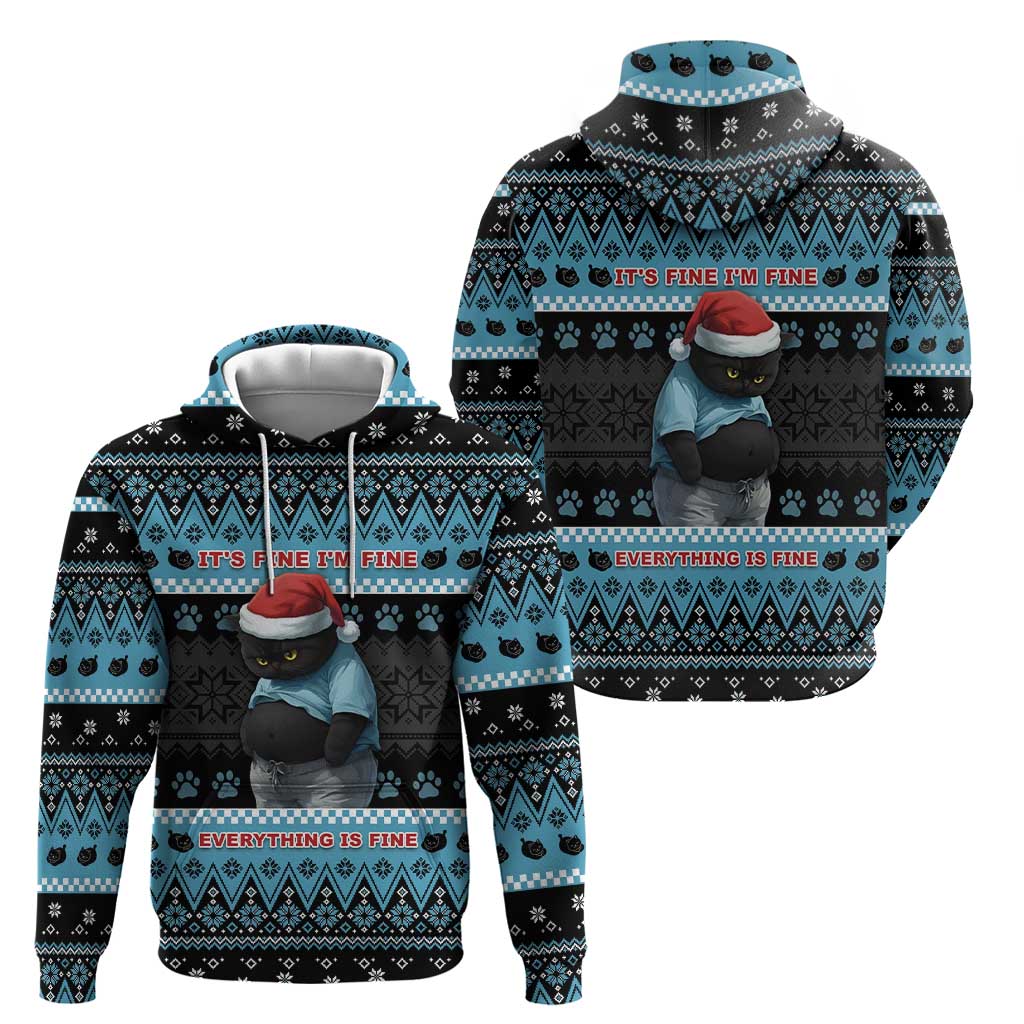 Cat Christmas Zip Hoodie It’s Fine I’m Fine Everything Is Fine - Wonder Print Shop