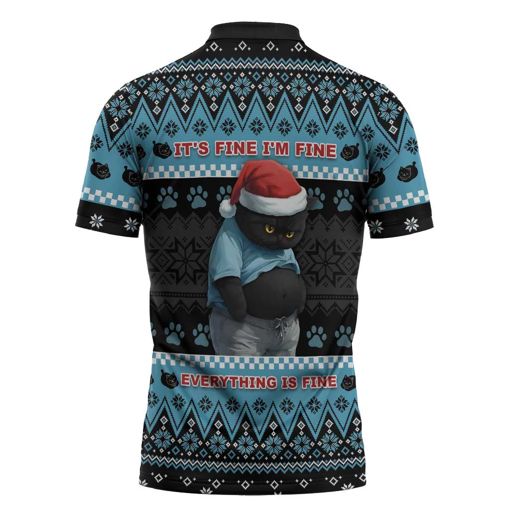 Cat Christmas Zipper Polo Shirt It’s Fine I’m Fine Everything Is Fine - Wonder Print Shop