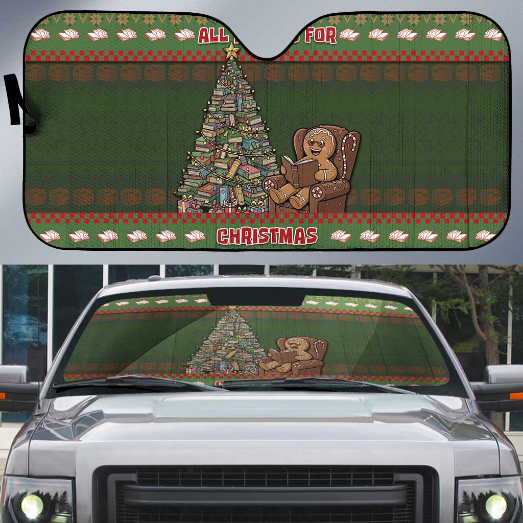 Book Lovers Christmas Auto Sun Shade Gingerbread With Xmas Book Tree - Wonder Print Shop