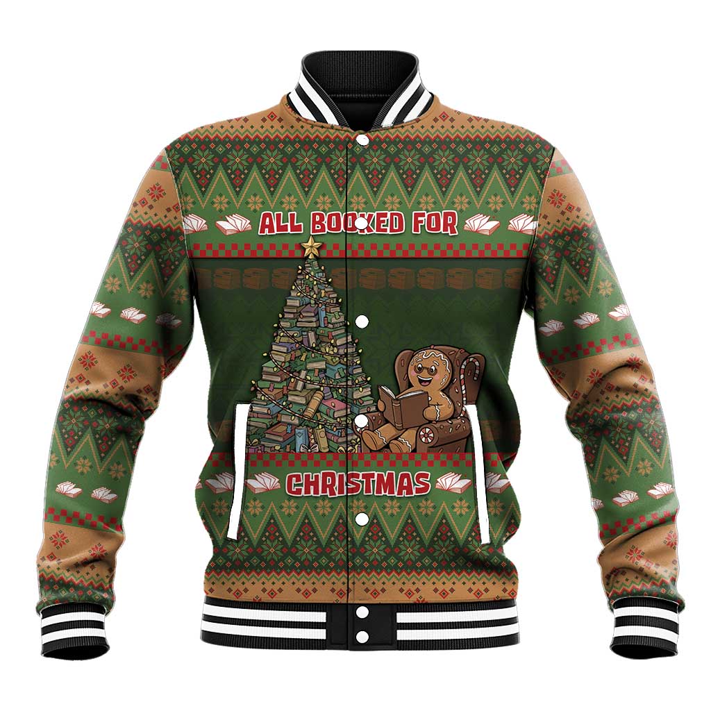 Book Lovers Christmas Baseball Jacket Gingerbread With Xmas Book Tree - Wonder Print Shop