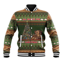 Book Lovers Christmas Baseball Jacket Gingerbread With Xmas Book Tree - Wonder Print Shop