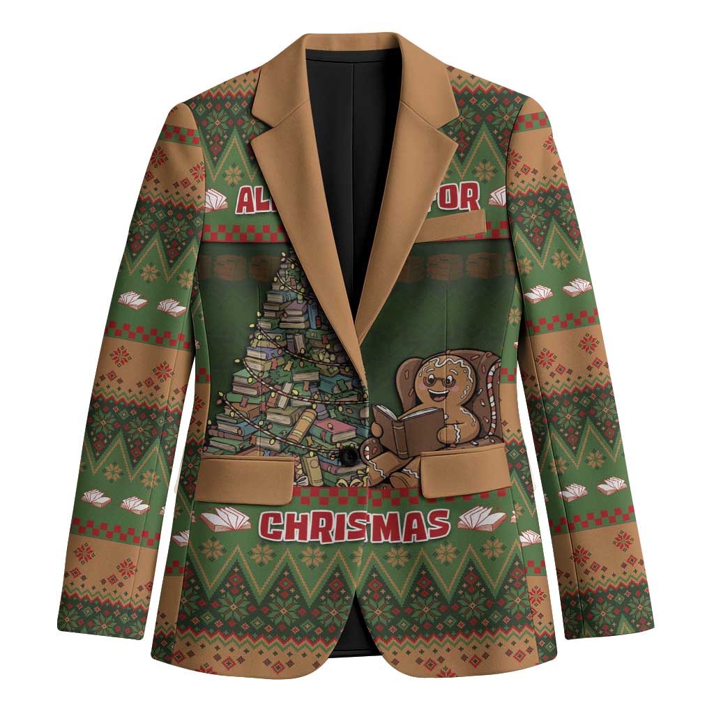 Book Lovers Christmas Blazer Gingerbread With Xmas Book Tree - Wonder Print Shop