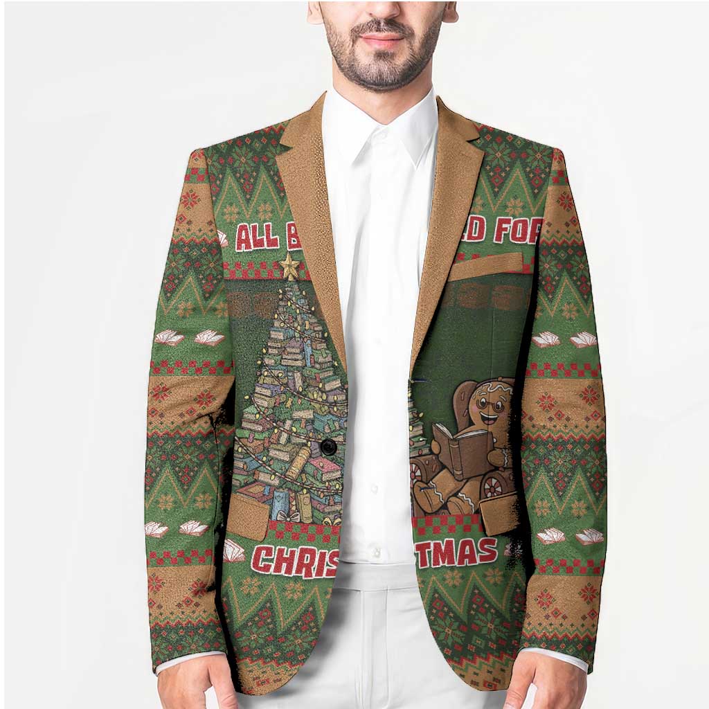 Book Lovers Christmas Blazer Gingerbread With Xmas Book Tree - Wonder Print Shop