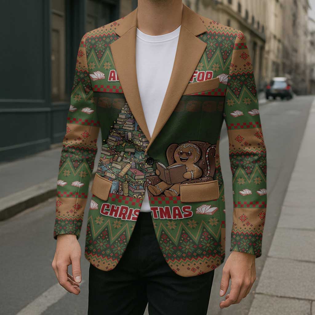 Book Lovers Christmas Blazer Gingerbread With Xmas Book Tree - Wonder Print Shop