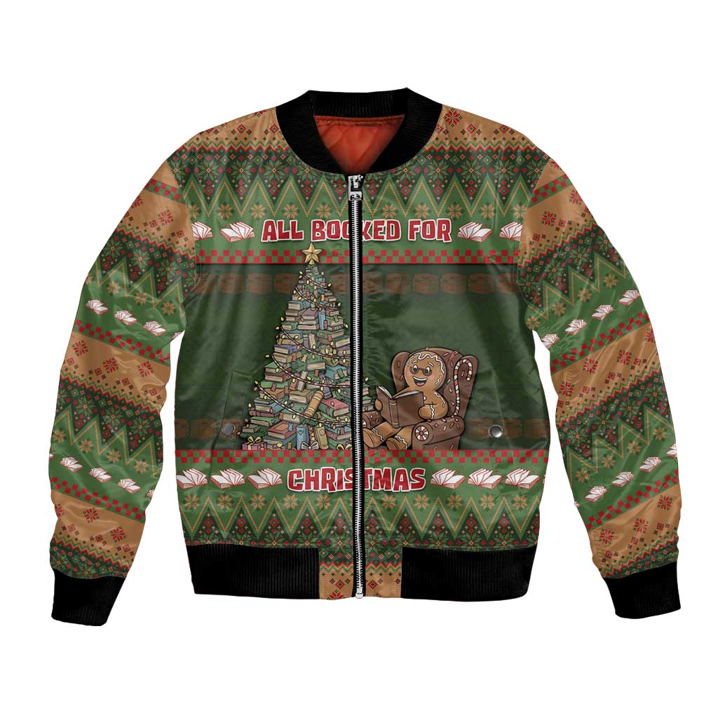 Book Lovers Christmas Bomber Jacket Gingerbread With Xmas Book Tree - Wonder Print Shop