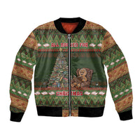 Book Lovers Christmas Bomber Jacket Gingerbread With Xmas Book Tree - Wonder Print Shop