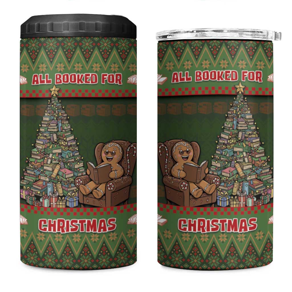 Book Lovers Christmas 4 in 1 Can Cooler Tumbler Gingerbread With Xmas Book Tree - Wonder Print Shop
