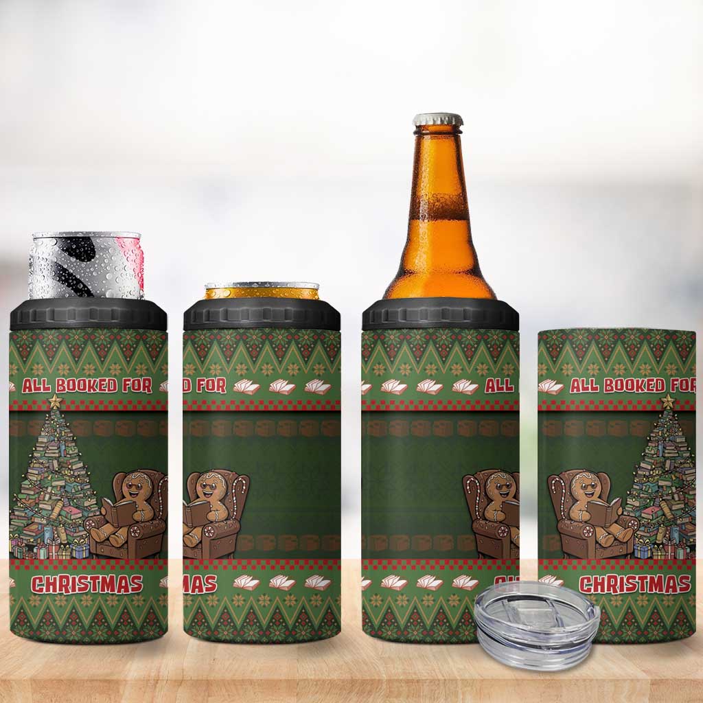 Book Lovers Christmas 4 in 1 Can Cooler Tumbler Gingerbread With Xmas Book Tree - Wonder Print Shop