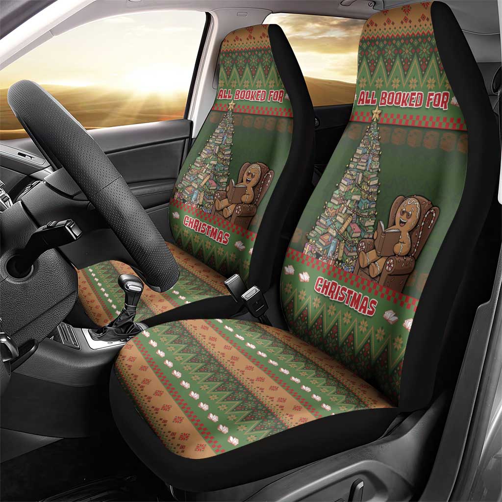 Book Lovers Christmas Car Seat Cover Gingerbread With Xmas Book Tree - Wonder Print Shop