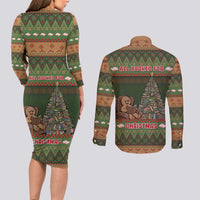 Book Lovers Christmas Couples Matching Long Sleeve Bodycon Dress and Long Sleeve Button Shirt Gingerbread With Xmas Book Tree - Wonder Print Shop