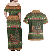 Book Lovers Christmas Couples Matching Off Shoulder Maxi Dress and Hawaiian Shirt Gingerbread With Xmas Book Tree - Wonder Print Shop