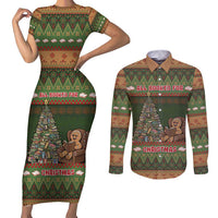 Book Lovers Christmas Couples Matching Short Sleeve Bodycon Dress and Long Sleeve Button Shirt Gingerbread With Xmas Book Tree - Wonder Print Shop