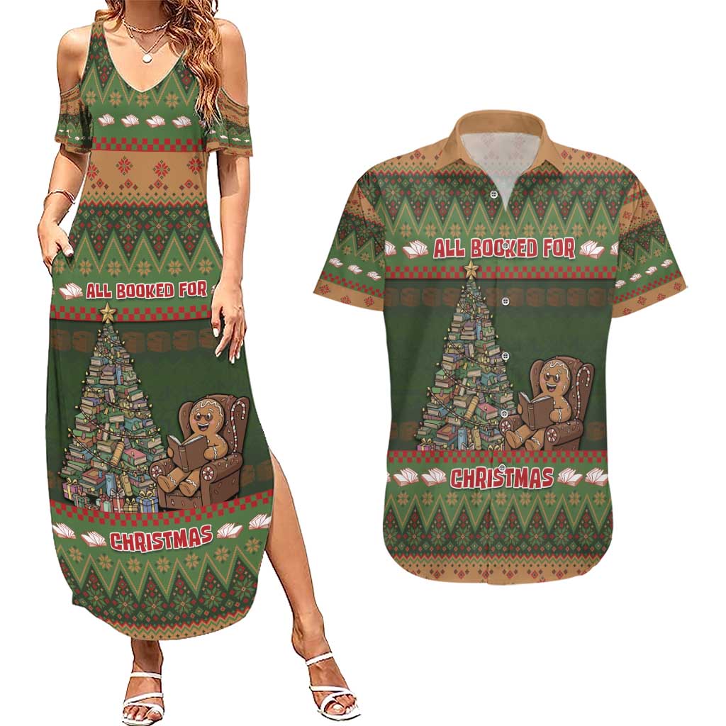 Book Lovers Christmas Couples Matching Summer Maxi Dress and Hawaiian Shirt Gingerbread With Xmas Book Tree - Wonder Print Shop