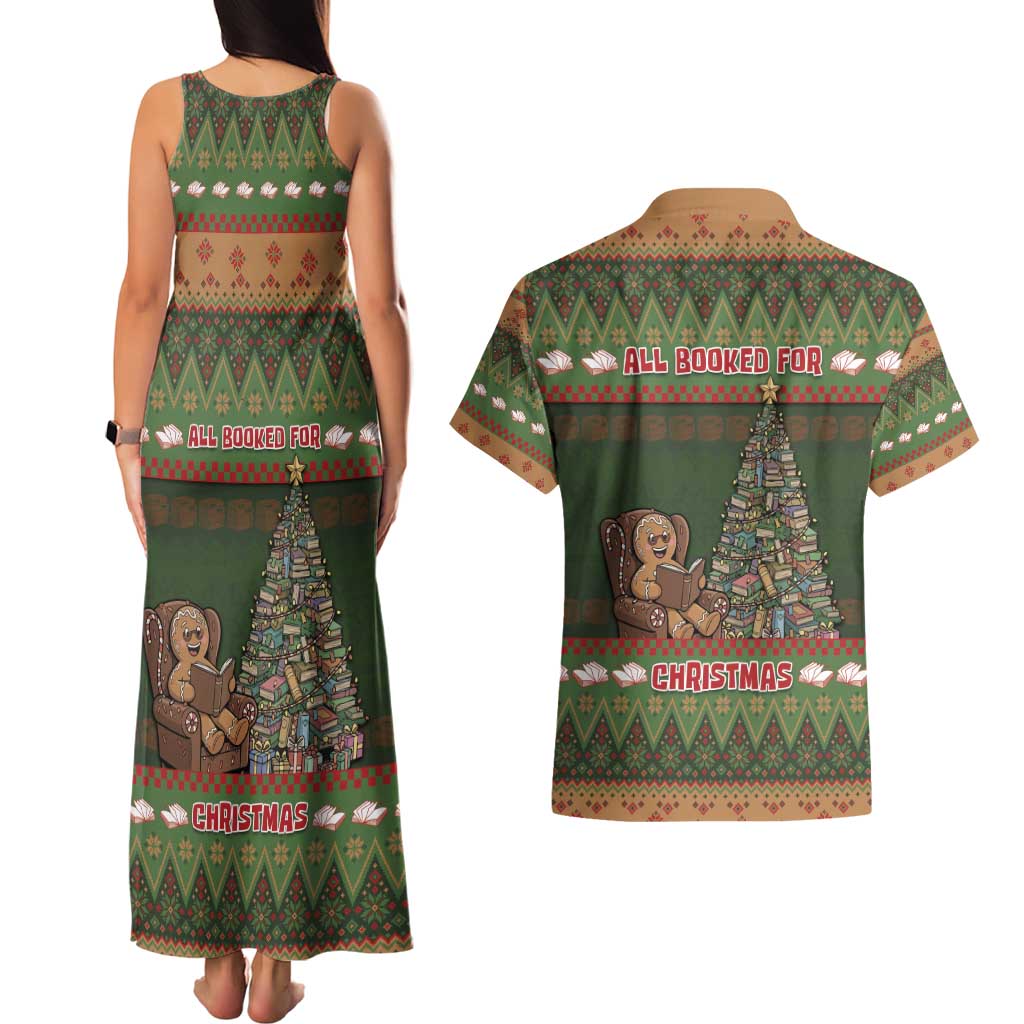 Book Lovers Christmas Couples Matching Tank Maxi Dress and Hawaiian Shirt Gingerbread With Xmas Book Tree - Wonder Print Shop