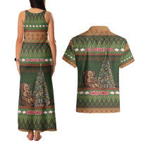 Book Lovers Christmas Couples Matching Tank Maxi Dress and Hawaiian Shirt Gingerbread With Xmas Book Tree - Wonder Print Shop