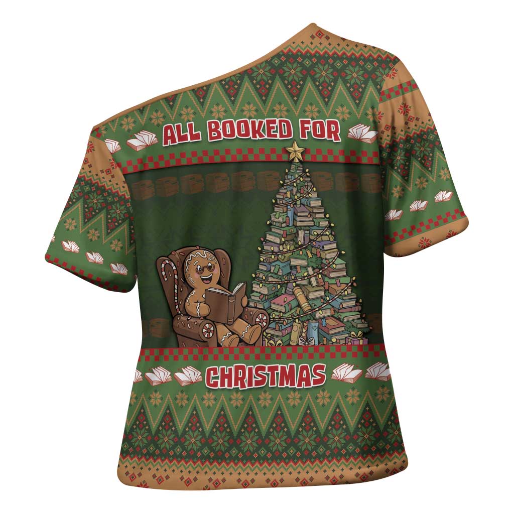 Book Lovers Christmas Cross Shoulder Shirt Gingerbread With Xmas Book Tree - Wonder Print Shop