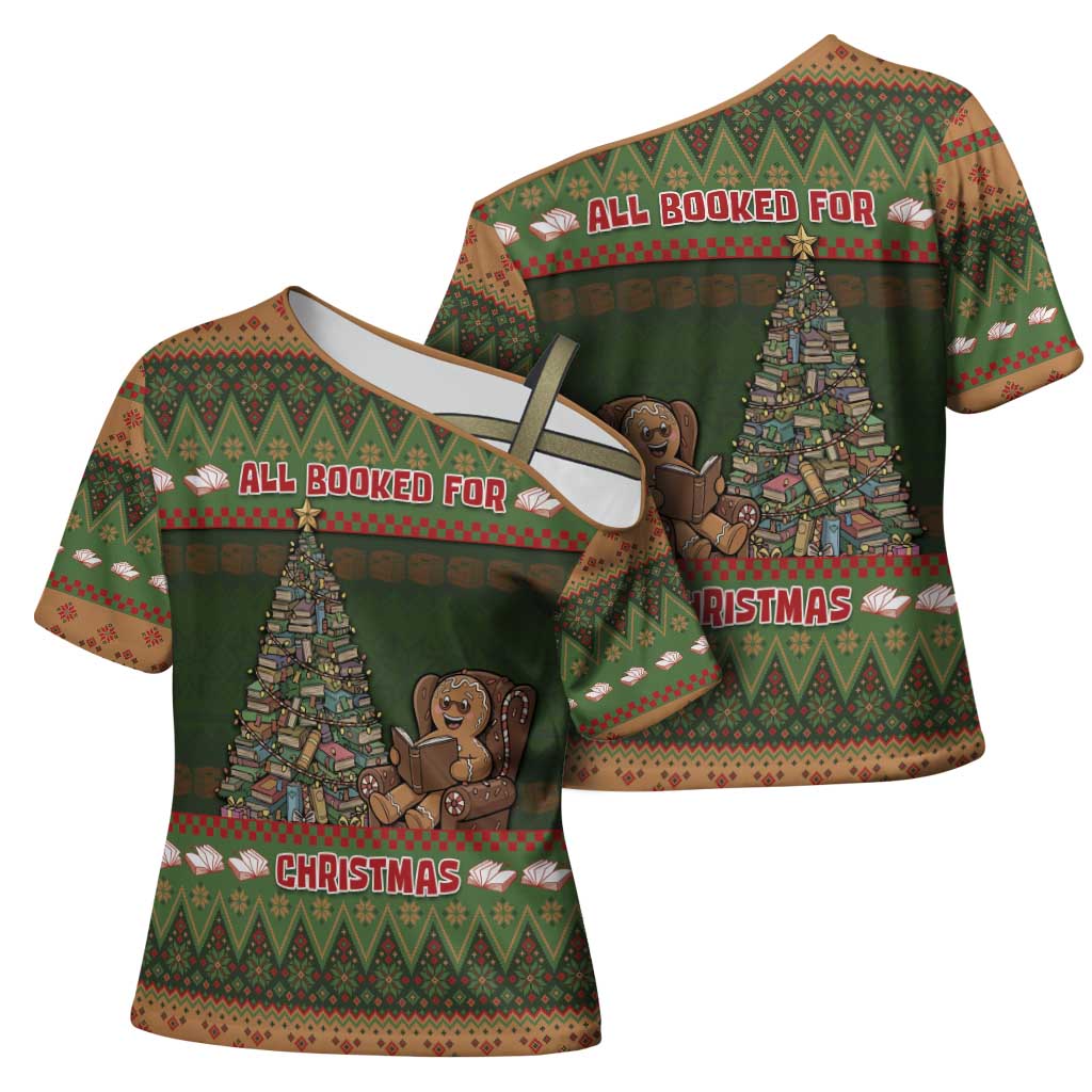 Book Lovers Christmas Cross Shoulder Shirt Gingerbread With Xmas Book Tree - Wonder Print Shop