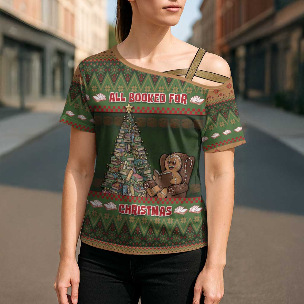 Book Lovers Christmas Cross Shoulder Shirt Gingerbread With Xmas Book Tree - Wonder Print Shop