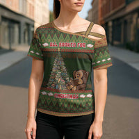 Book Lovers Christmas Cross Shoulder Shirt Gingerbread With Xmas Book Tree - Wonder Print Shop