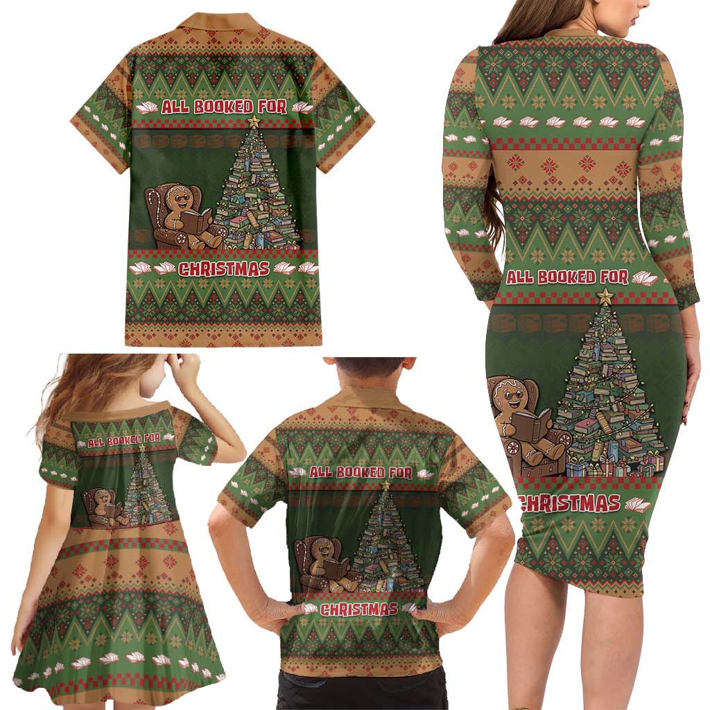 Book Lovers Christmas Family Matching Long Sleeve Bodycon Dress and Hawaiian Shirt Gingerbread With Xmas Book Tree - Wonder Print Shop