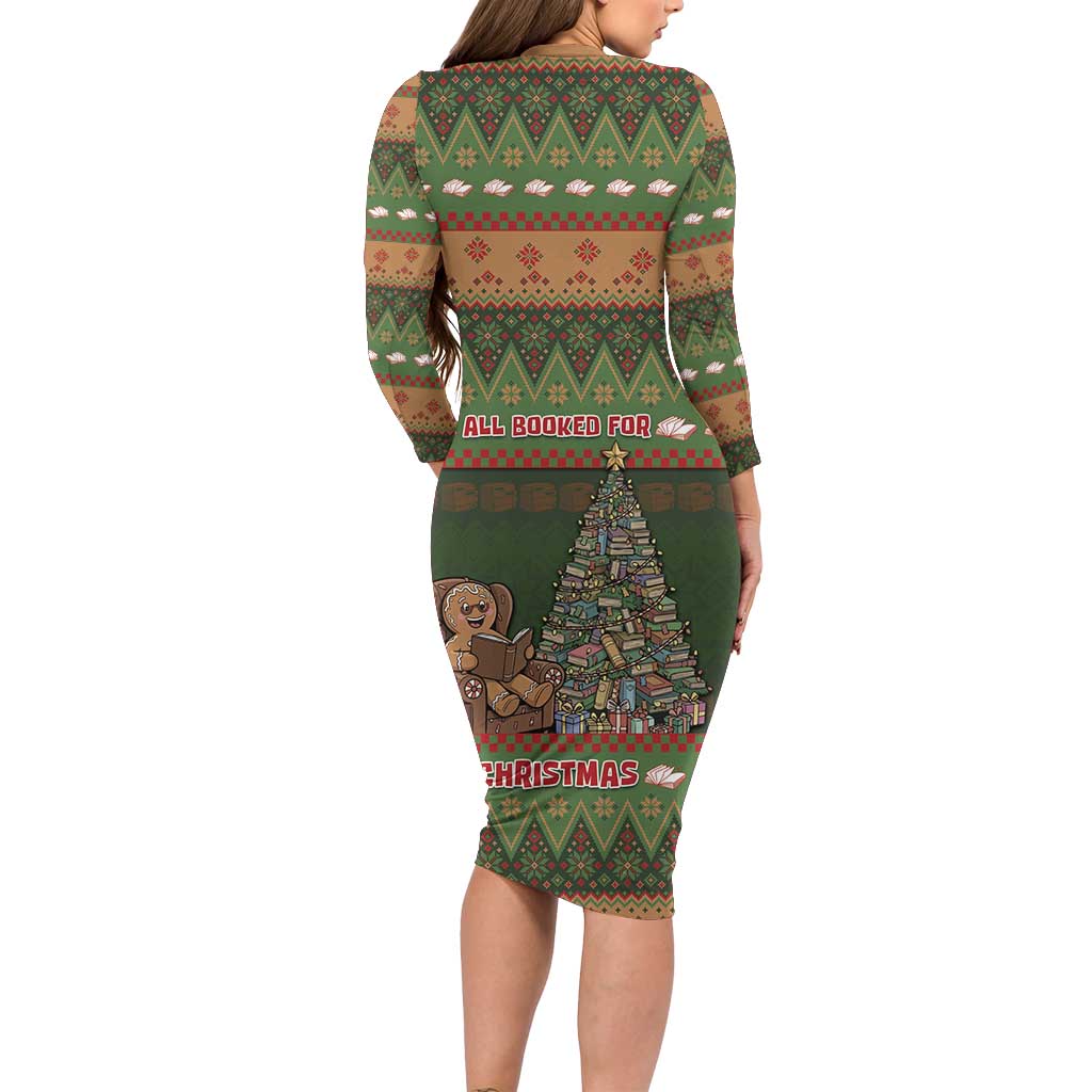 Book Lovers Christmas Family Matching Long Sleeve Bodycon Dress and Hawaiian Shirt Gingerbread With Xmas Book Tree - Wonder Print Shop