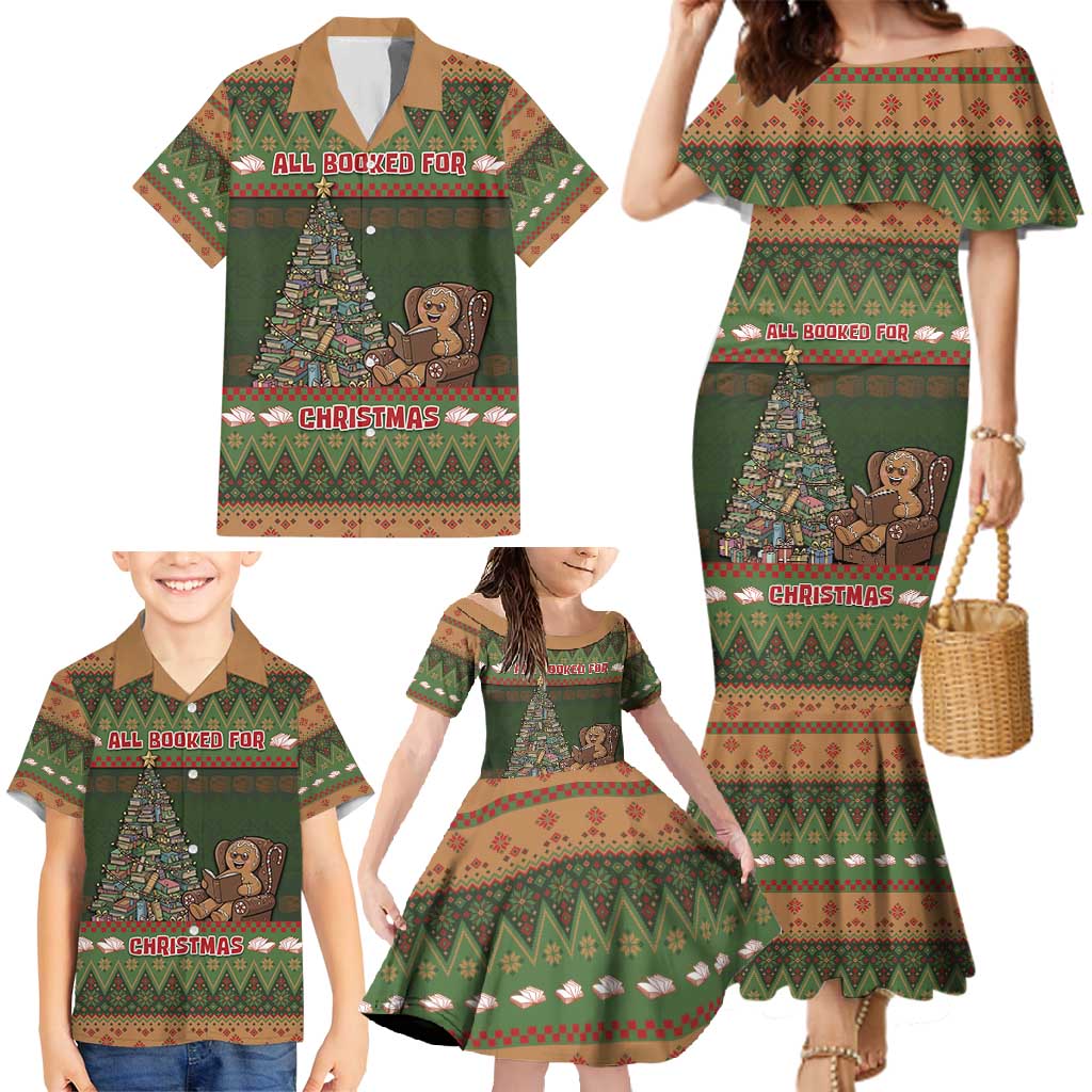 Book Lovers Christmas Family Matching Mermaid Dress and Hawaiian Shirt Gingerbread With Xmas Book Tree - Wonder Print Shop