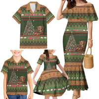 Book Lovers Christmas Family Matching Mermaid Dress and Hawaiian Shirt Gingerbread With Xmas Book Tree - Wonder Print Shop