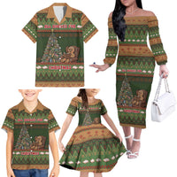 Book Lovers Christmas Family Matching Off The Shoulder Long Sleeve Dress and Hawaiian Shirt Gingerbread With Xmas Book Tree - Wonder Print Shop