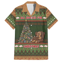 Book Lovers Christmas Family Matching Off The Shoulder Long Sleeve Dress and Hawaiian Shirt Gingerbread With Xmas Book Tree - Wonder Print Shop