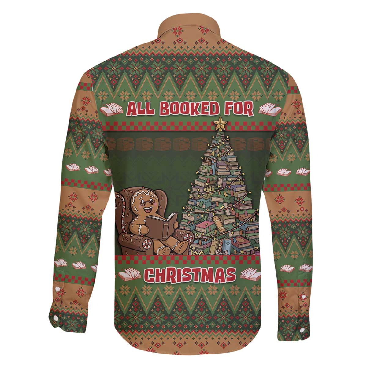 Book Lovers Christmas Family Matching Off The Shoulder Long Sleeve Dress and Hawaiian Shirt Gingerbread With Xmas Book Tree - Wonder Print Shop
