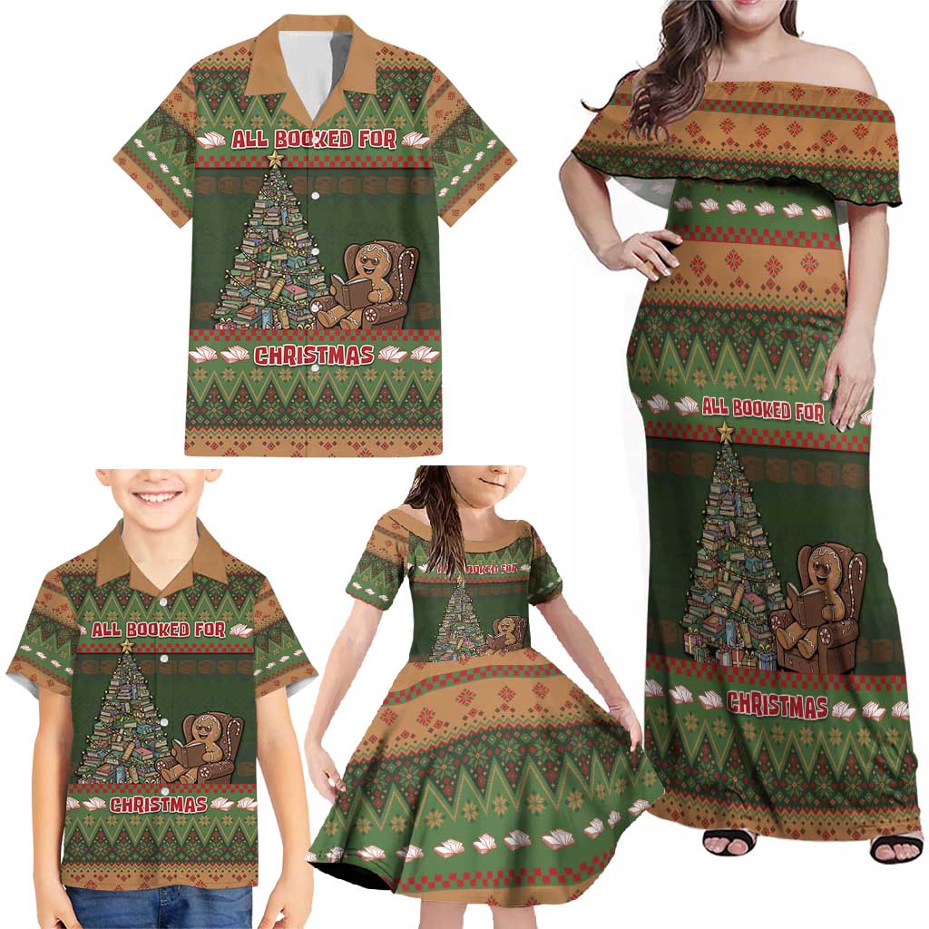 Book Lovers Christmas Family Matching Off Shoulder Maxi Dress and Hawaiian Shirt Gingerbread With Xmas Book Tree - Wonder Print Shop