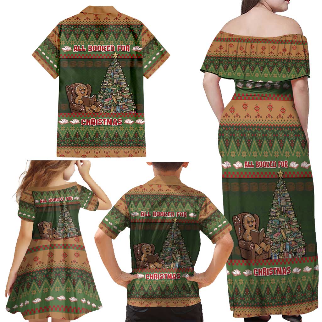 Book Lovers Christmas Family Matching Off Shoulder Maxi Dress and Hawaiian Shirt Gingerbread With Xmas Book Tree - Wonder Print Shop