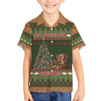 Book Lovers Christmas Family Matching Off Shoulder Short Dress and Hawaiian Shirt Gingerbread With Xmas Book Tree - Wonder Print Shop