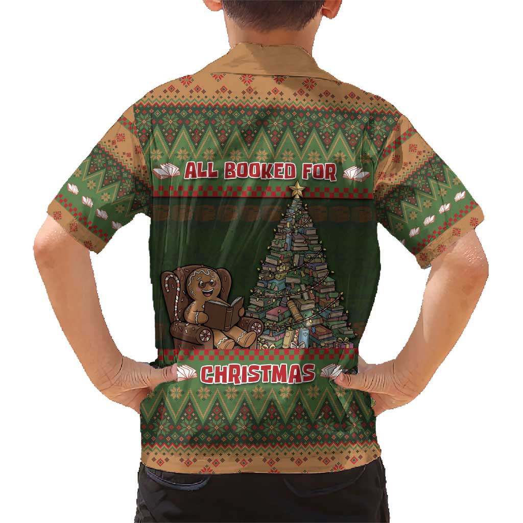 Book Lovers Christmas Family Matching Short Sleeve Bodycon Dress and Hawaiian Shirt Gingerbread With Xmas Book Tree - Wonder Print Shop