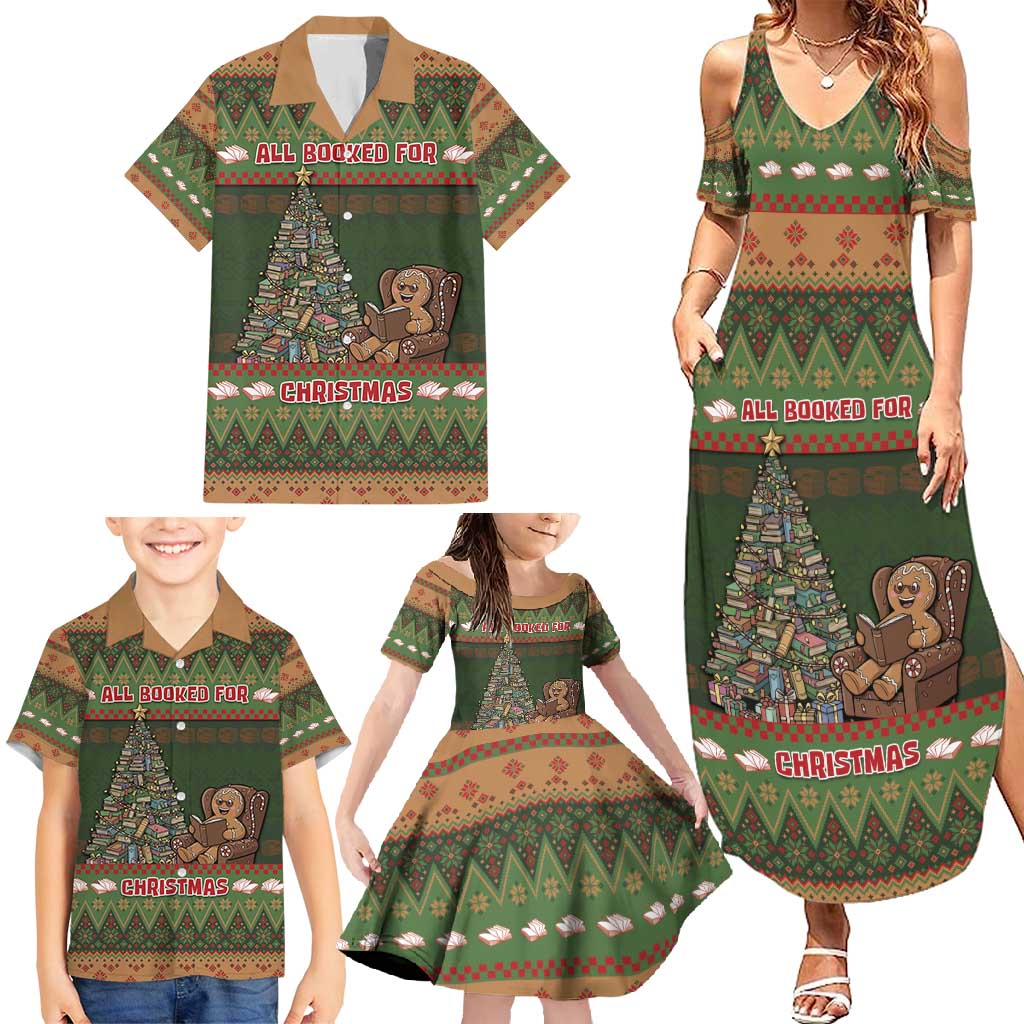 Book Lovers Christmas Family Matching Summer Maxi Dress and Hawaiian Shirt Gingerbread With Xmas Book Tree - Wonder Print Shop