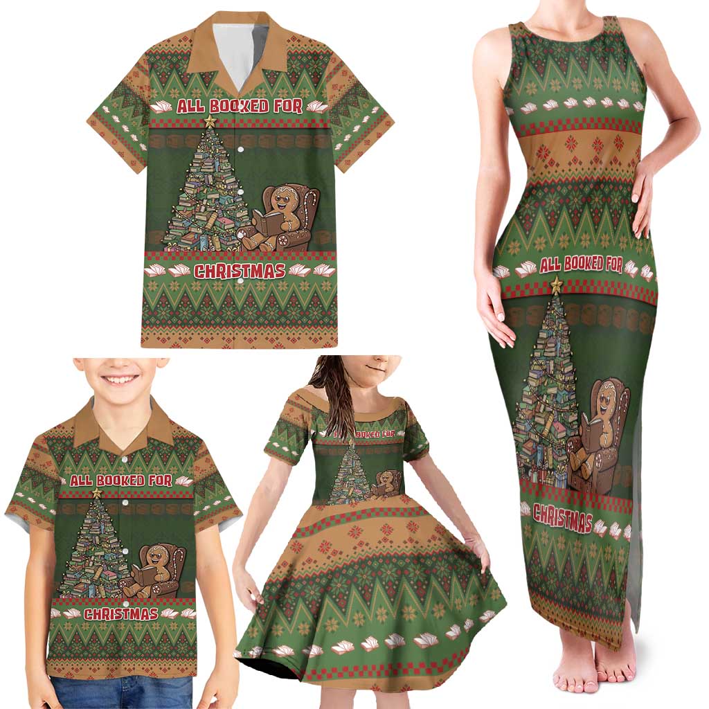 Book Lovers Christmas Family Matching Tank Maxi Dress and Hawaiian Shirt Gingerbread With Xmas Book Tree - Wonder Print Shop