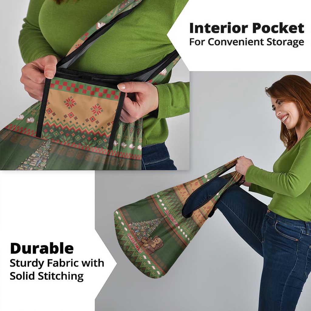 Book Lovers Christmas Grocery Bag Gingerbread With Xmas Book Tree - Wonder Print Shop