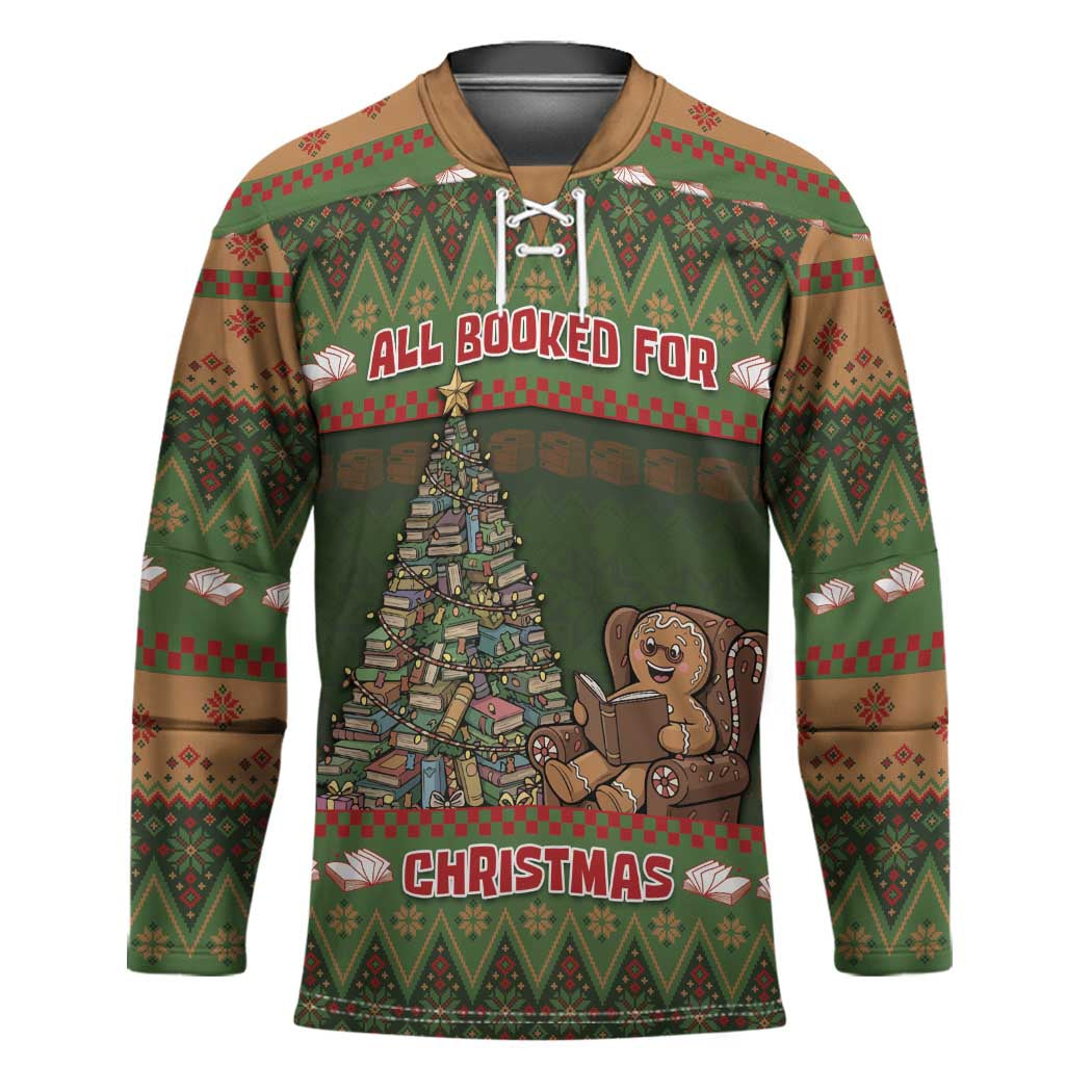 Book Lovers Christmas Hockey Jersey Gingerbread With Xmas Book Tree - Wonder Print Shop
