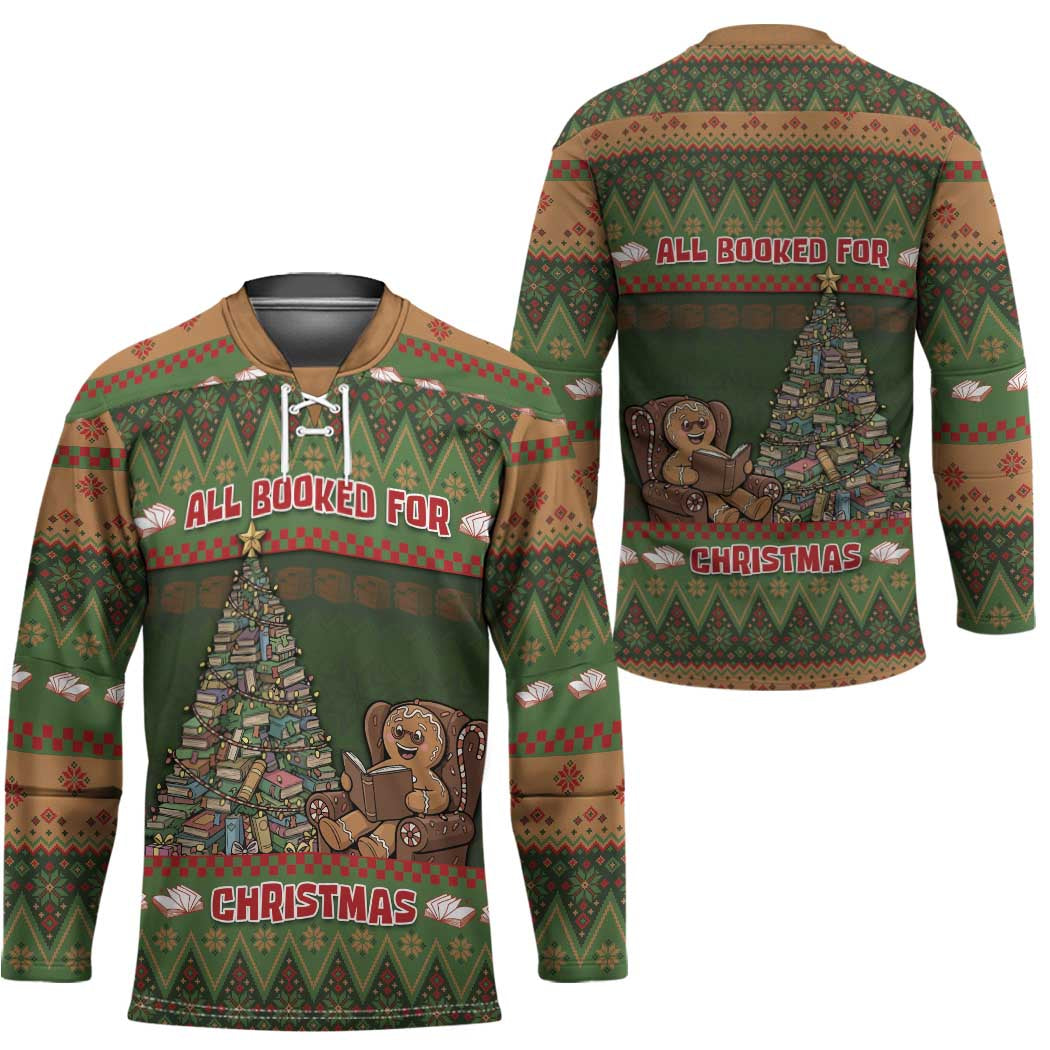 Book Lovers Christmas Hockey Jersey Gingerbread With Xmas Book Tree - Wonder Print Shop