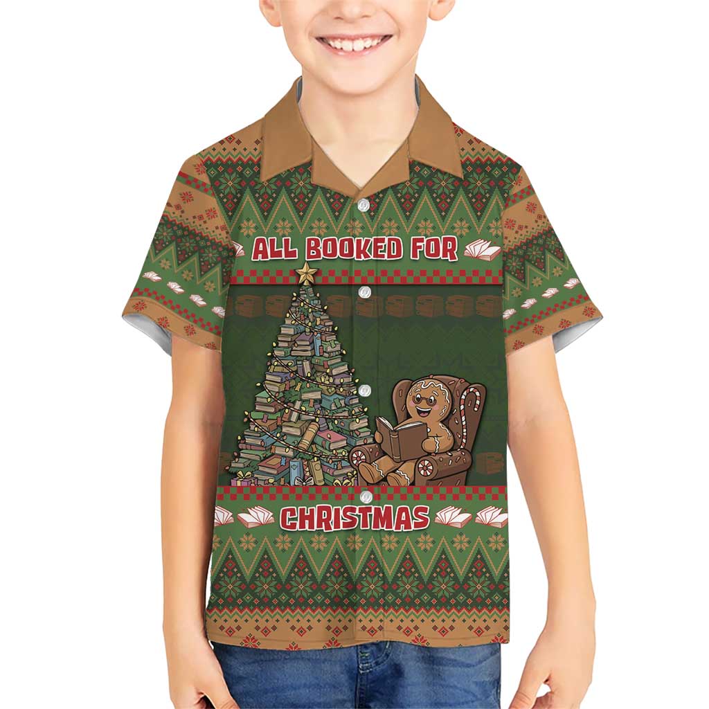 Book Lovers Christmas Kid Hawaiian Shirt Gingerbread With Xmas Book Tree - Wonder Print Shop