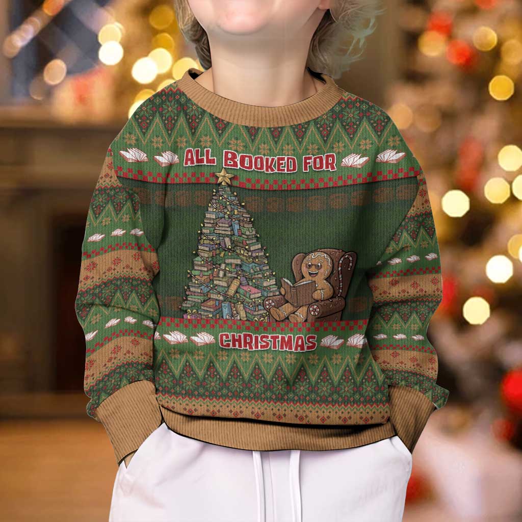 Book Lovers Christmas Kid Ugly Christmas Sweater Gingerbread With Xmas Book Tree - Wonder Print Shop
