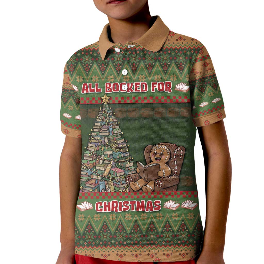 Book Lovers Christmas Kid Polo Shirt Gingerbread With Xmas Book Tree - Wonder Print Shop