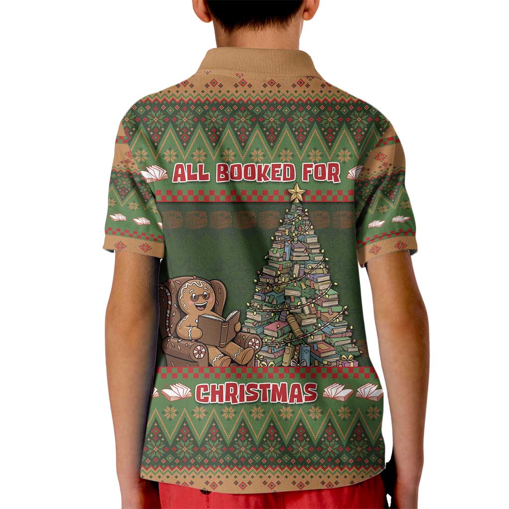 Book Lovers Christmas Kid Polo Shirt Gingerbread With Xmas Book Tree - Wonder Print Shop