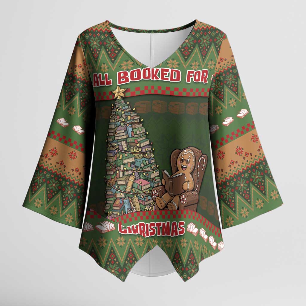 Book Lovers Christmas Kimono Sleeve Blouse Gingerbread With Xmas Book Tree - Wonder Print Shop