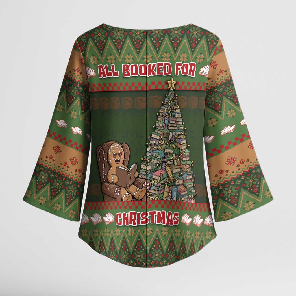 Book Lovers Christmas Kimono Sleeve Blouse Gingerbread With Xmas Book Tree - Wonder Print Shop
