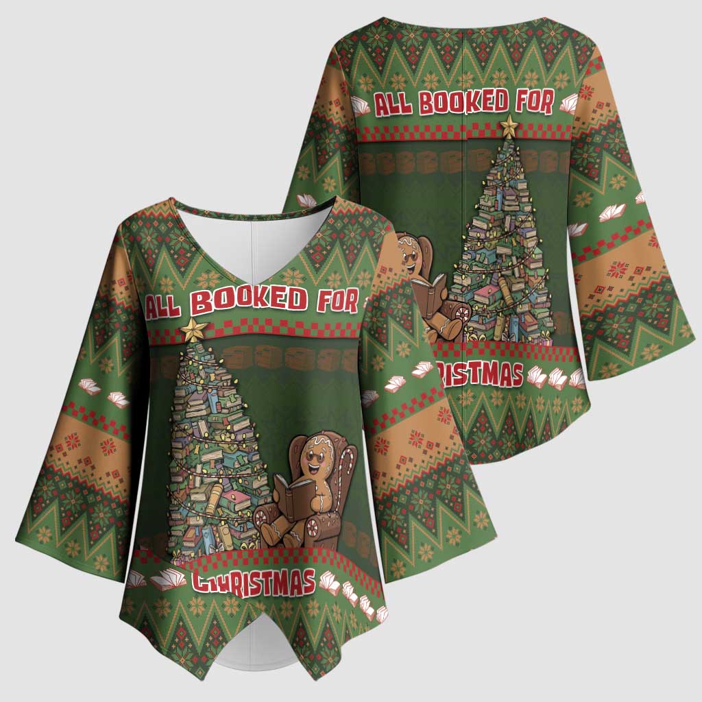Book Lovers Christmas Kimono Sleeve Blouse Gingerbread With Xmas Book Tree - Wonder Print Shop