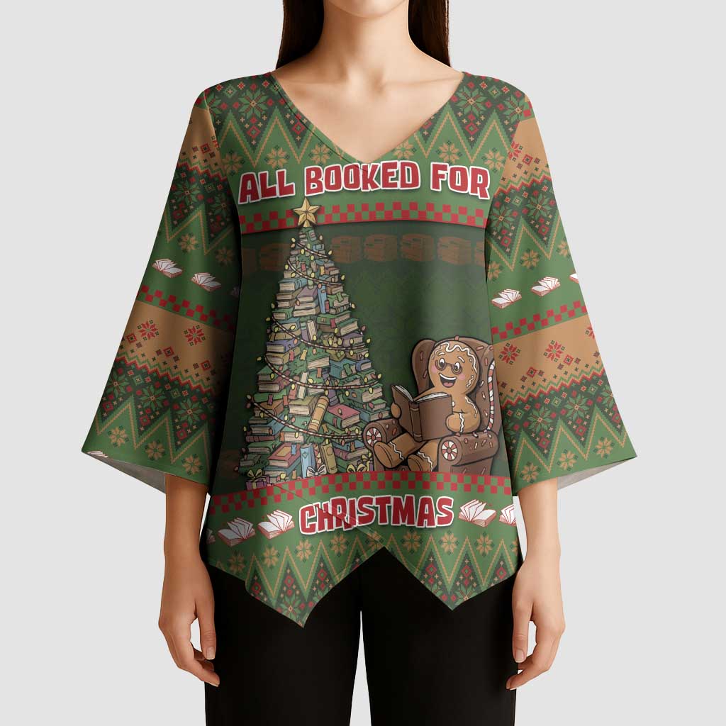 Book Lovers Christmas Kimono Sleeve Blouse Gingerbread With Xmas Book Tree - Wonder Print Shop